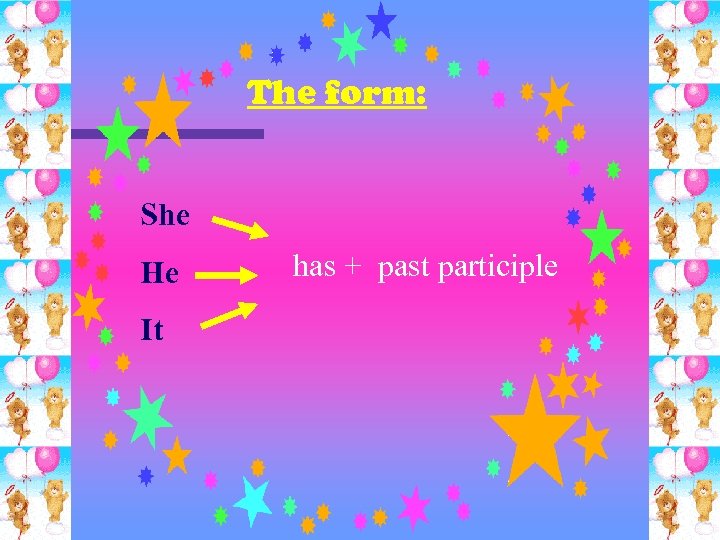 The form: She He It has + past participle 