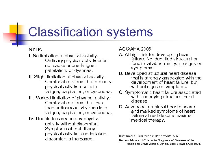 Classification systems NYHA I. No limitation of physical activity. Ordinary physical activity does not