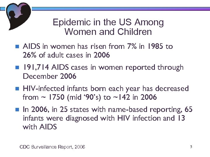 Epidemic in the US Among Women and Children n AIDS in women has risen