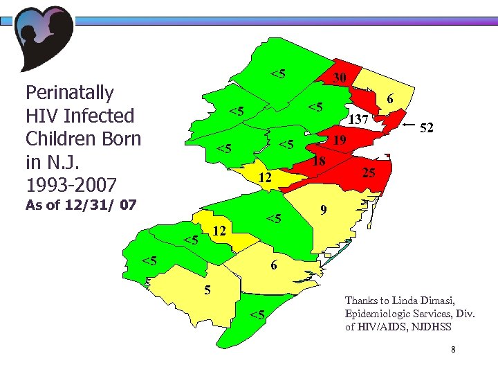 <5 Perinatally HIV Infected Children Born in N. J. 1993 -2007 30 <5 18