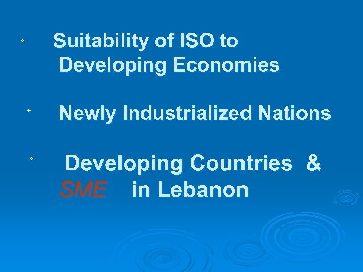 Suitability of ISO to Developing Economies Newly Industrialized Nations Developing Countries & SME