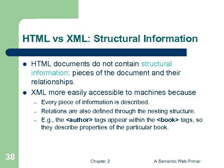 HTML vs XML: Structural Information l l HTML documents do not contain structural information: