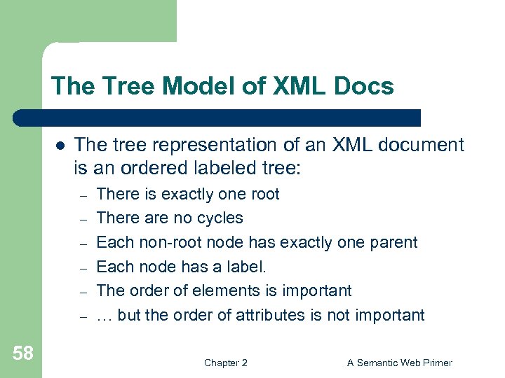 The Tree Model of XML Docs l The tree representation of an XML document