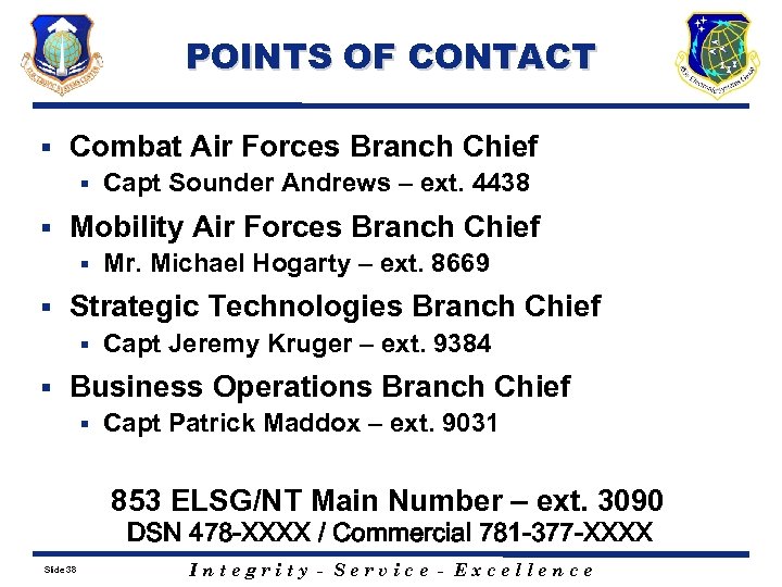 POINTS OF CONTACT § Combat Air Forces Branch Chief § § Mobility Air Forces