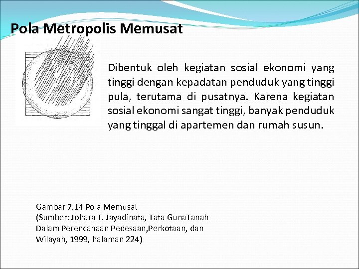 Pola Metropolis Memusat Dibentuk oleh kegiatan sosial ekonomi yang tinggi dengan kepadatan penduduk yang