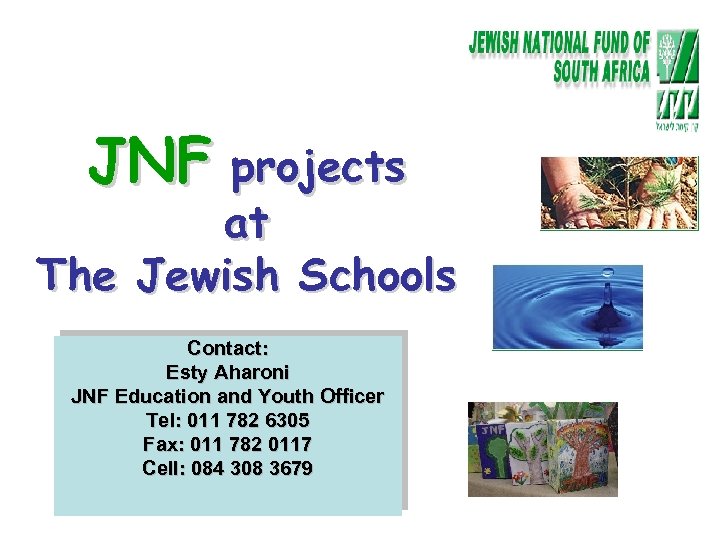 JNF projects at The Jewish Schools Contact: Esty Aharoni JNF Education and Youth Officer