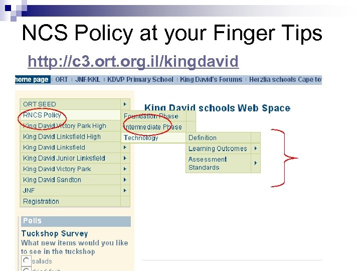 NCS Policy at your Finger Tips http: //c 3. ort. org. il/kingdavid 