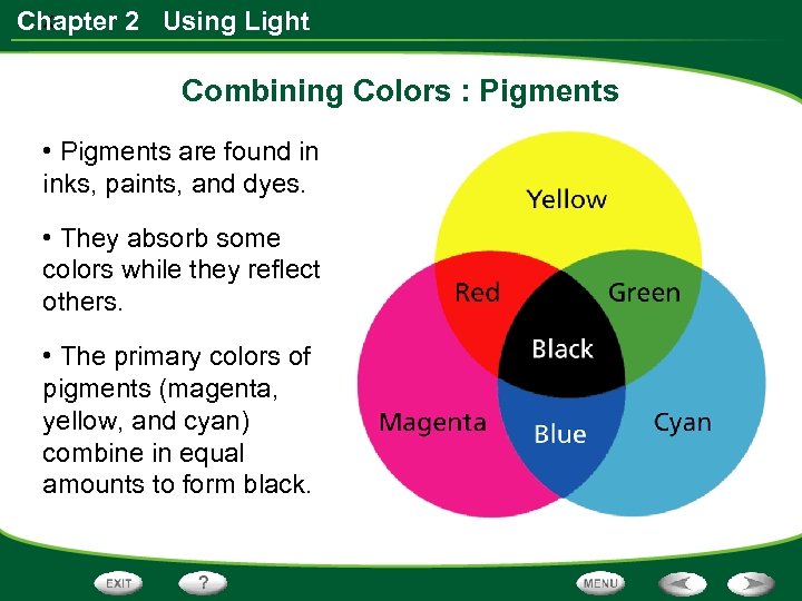 x Chapter 2 Using Light Combining Colors : Pigments • Pigments are found in