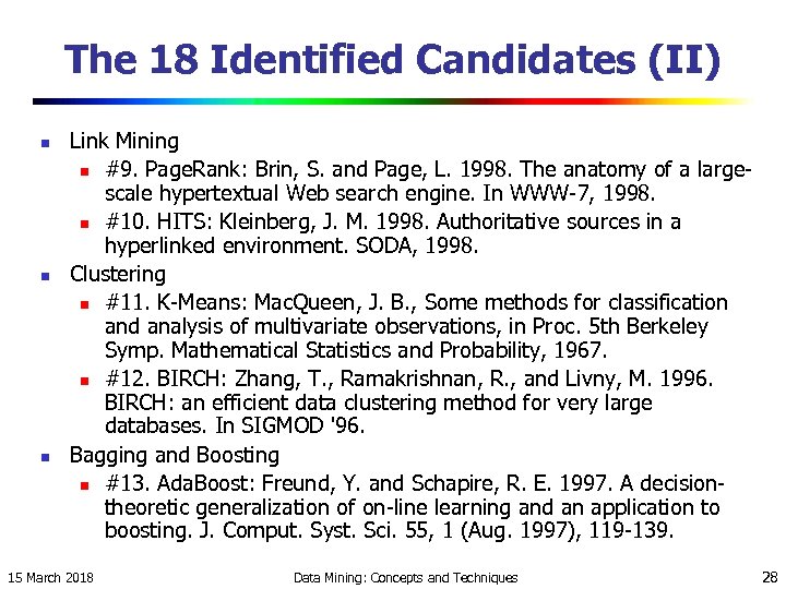 The 18 Identified Candidates (II) n n n Link Mining n #9. Page. Rank: