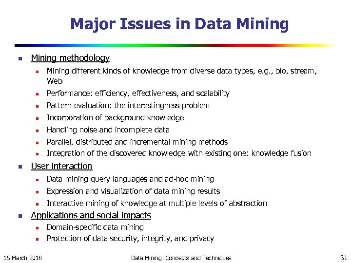 Major Issues in Data Mining n Mining methodology n Mining different kinds of knowledge