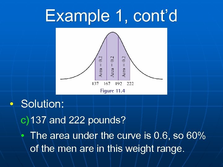Example 1, cont’d • Solution: c) 137 and 222 pounds? • The area under