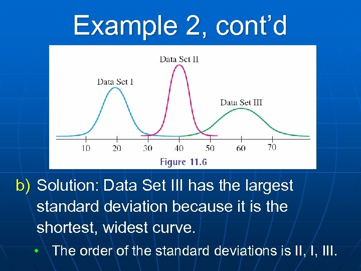 Example 2, cont’d b) Solution: Data Set III has the largest standard deviation because