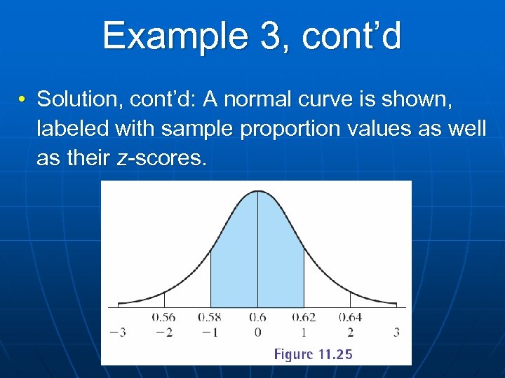 Example 3, cont’d • Solution, cont’d: A normal curve is shown, labeled with sample