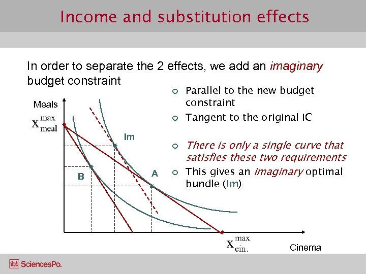 Income and substitution effects In order to separate the 2 effects, we add an