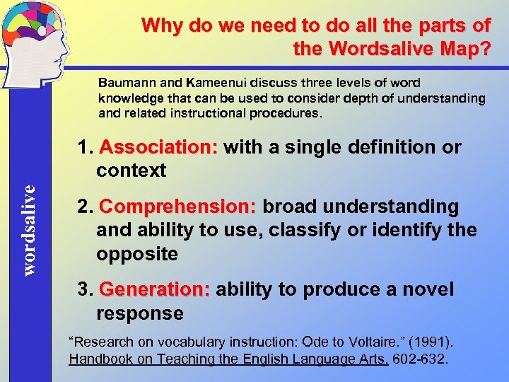 Why do we need to do all the parts of the Wordsalive Map? Baumann