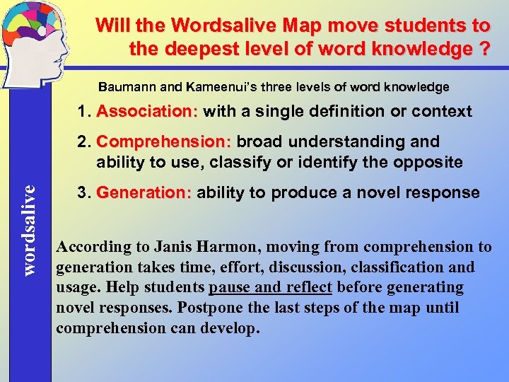 Will the Wordsalive Map move students to the deepest level of word knowledge ?