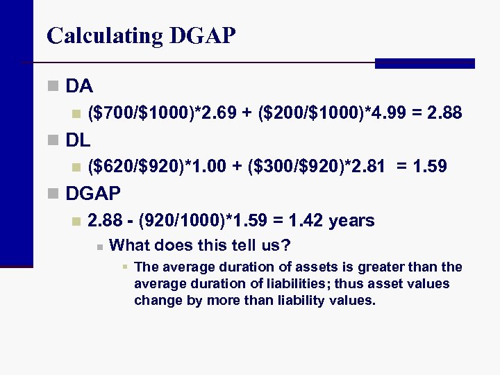 Calculating DGAP n DA n ($700/$1000)*2. 69 + ($200/$1000)*4. 99 = 2. 88 n