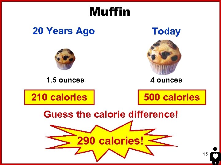 Muffin 20 Years Ago Today 1. 5 ounces 4 ounces 210 calories 500 calories