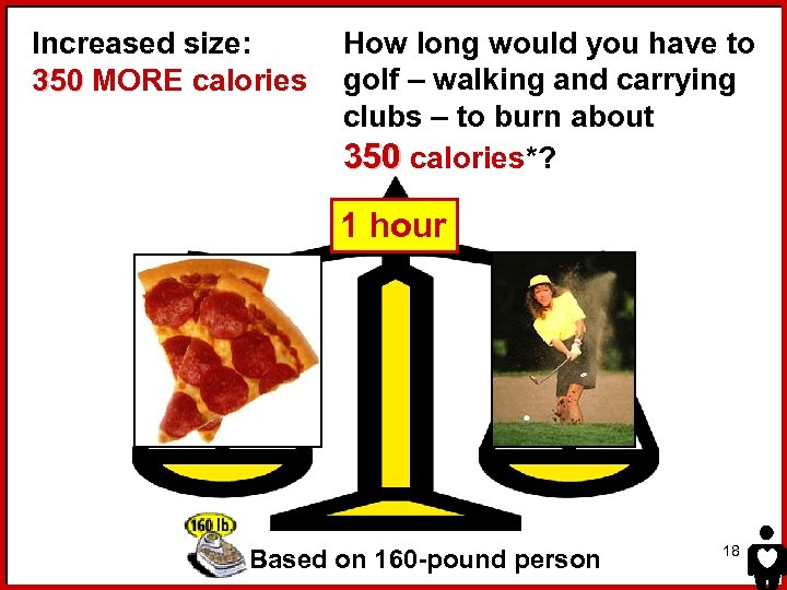 Increased size: 350 MORE calories How long would you have to golf – walking