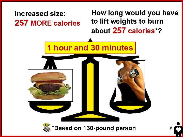 Increased size: 257 MORE calories How long would you have to lift weights to