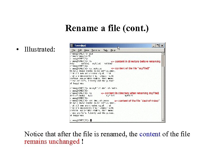 Rename a file (cont. ) • Illustrated: Notice that after the file is renamed,
