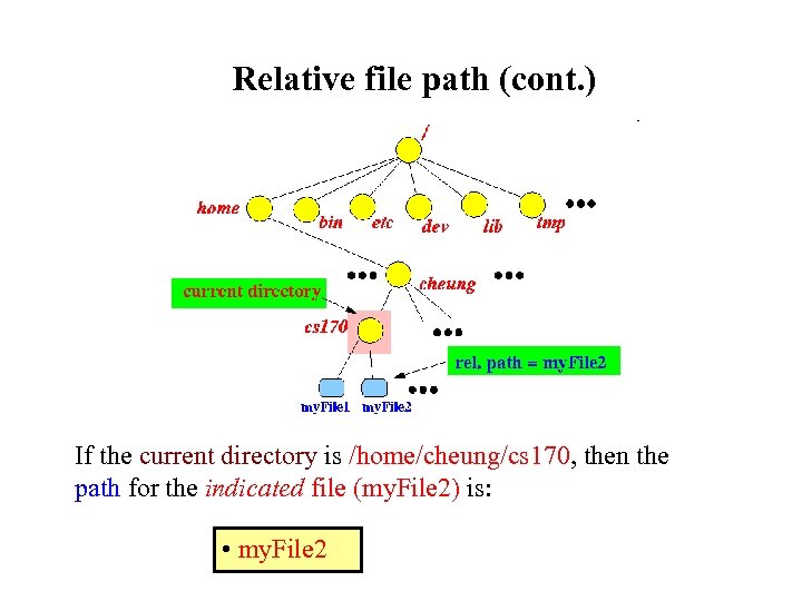 Relative file path (cont. ) If the current directory is /home/cheung/cs 170, then the