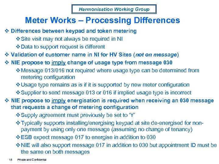 Harmonisation Working Group Meter Works – Processing Differences v Differences between keypad and token