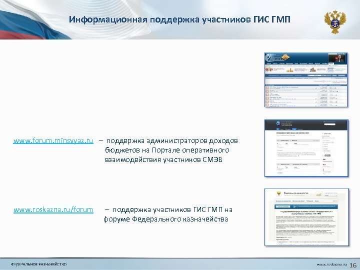 Информационная поддержка участников ГИС ГМП www. forum. minsvyaz. ru – поддержка администраторов доходов бюджетов