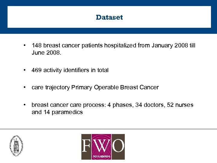 Dataset • 148 breast cancer patients hospitalized from January 2008 till June 2008. •