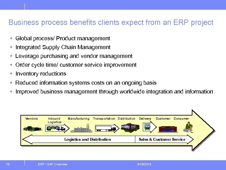 Business process benefits clients expect from an ERP project § Global process/ Product management