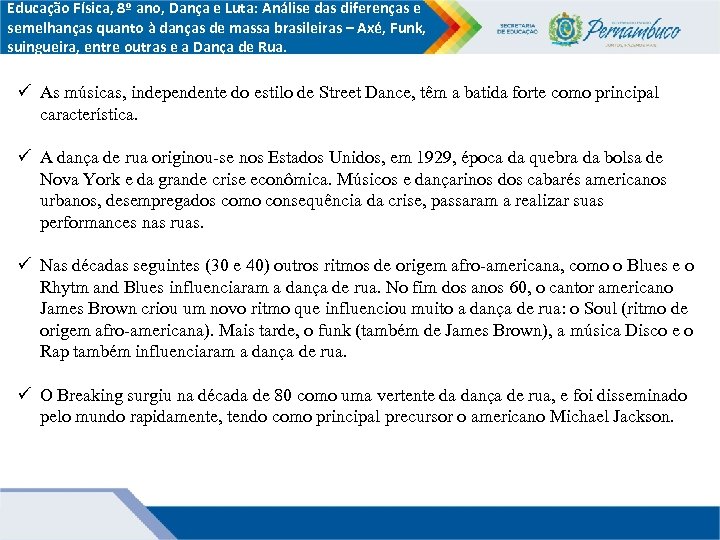 Educação Física, 8º ano, Dança e Luta: Análise das diferenças e semelhanças quanto à