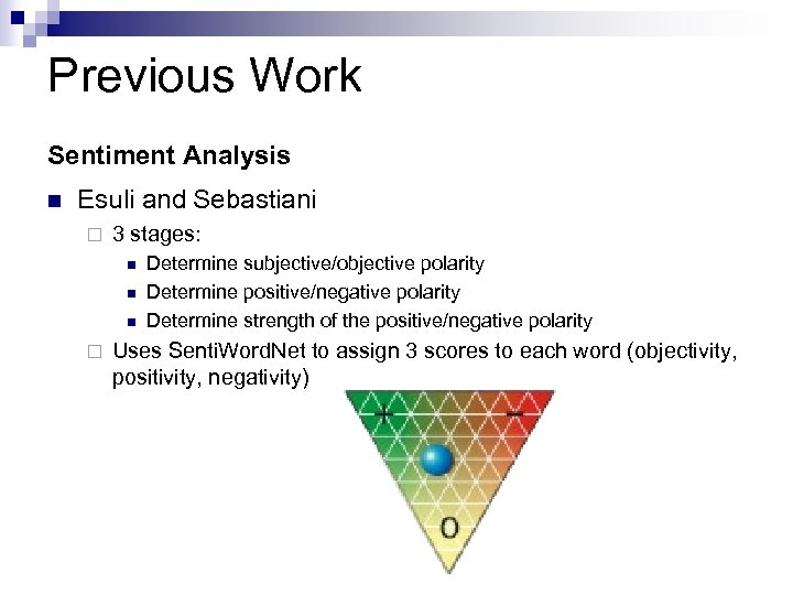 Previous Work Sentiment Analysis n Esuli and Sebastiani ¨ 3 stages: n n n
