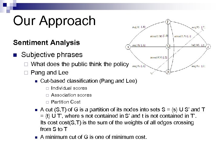 Our Approach Sentiment Analysis n Subjective phrases What does the public think the policy