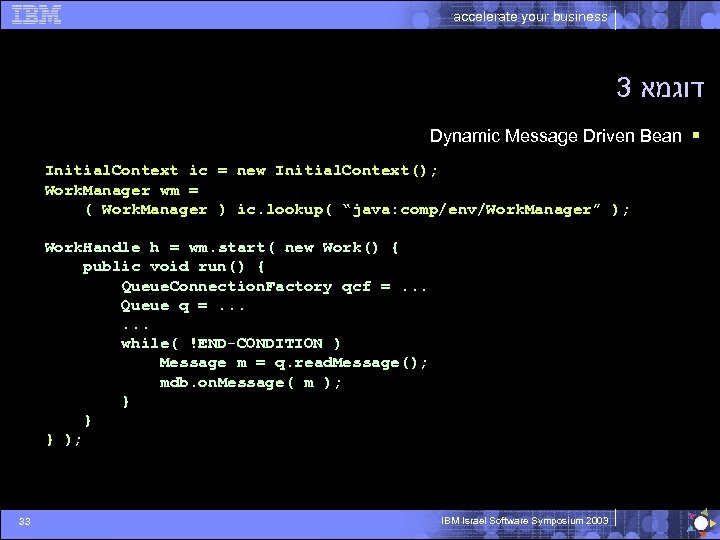 accelerate your business 3 דוגמא Dynamic Message Driven Bean § Initial. Context ic =