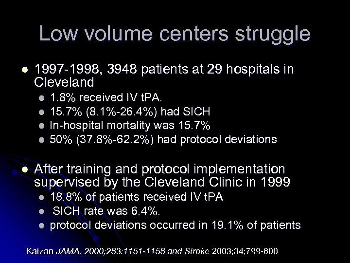 Low volume centers struggle l 1997 -1998, 3948 patients at 29 hospitals in Cleveland