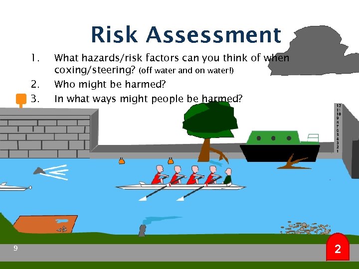 Risk Assessment 1. 2. 3. 9 What hazards/risk factors can you think of when