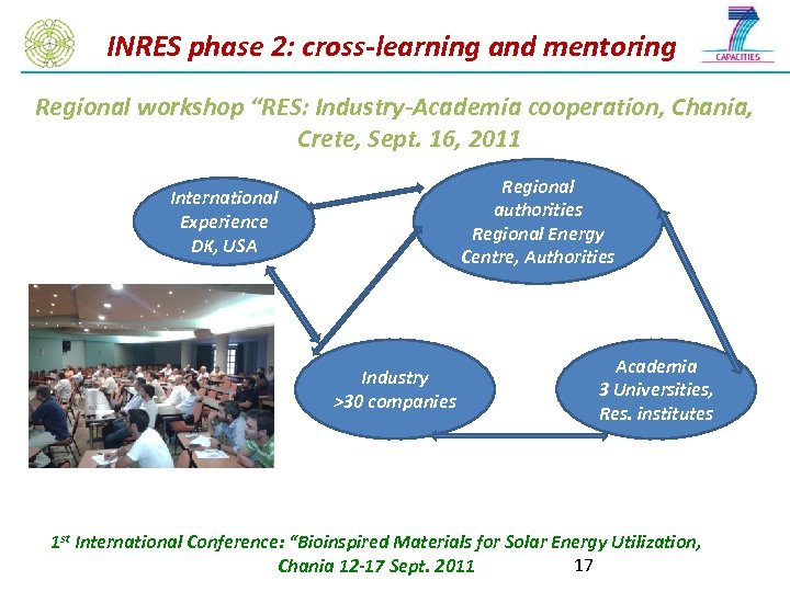 INRES phase 2: cross-learning and mentoring Regional workshop “RES: Industry-Academia cooperation, Chania, Crete, Sept.