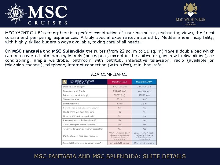 MSC YACHT CLUB’s atmosphere is a perfect combination of luxurious suites, enchanting views, the