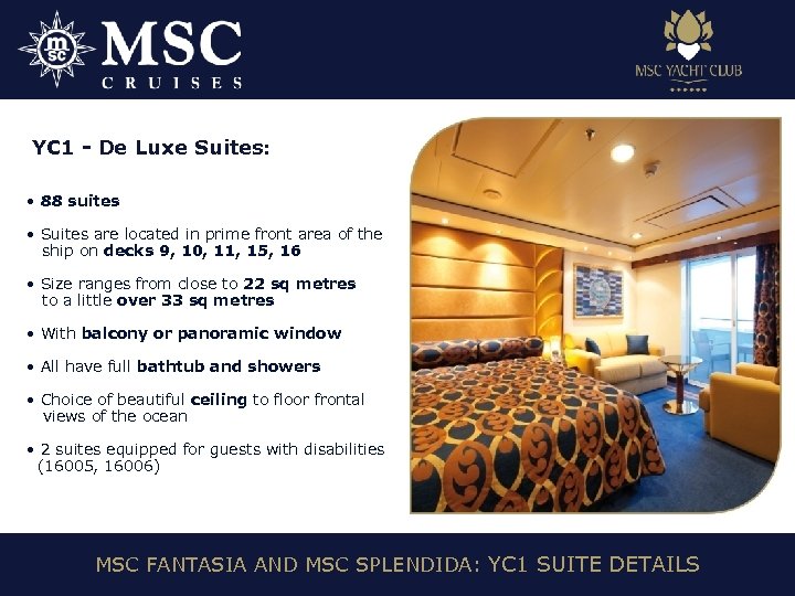 YC 1 - De Luxe Suites: • 88 suites • Suites are located in