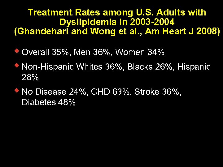 Treatment Rates among U. S. Adults with Dyslipidemia in 2003 -2004 (Ghandehari and Wong