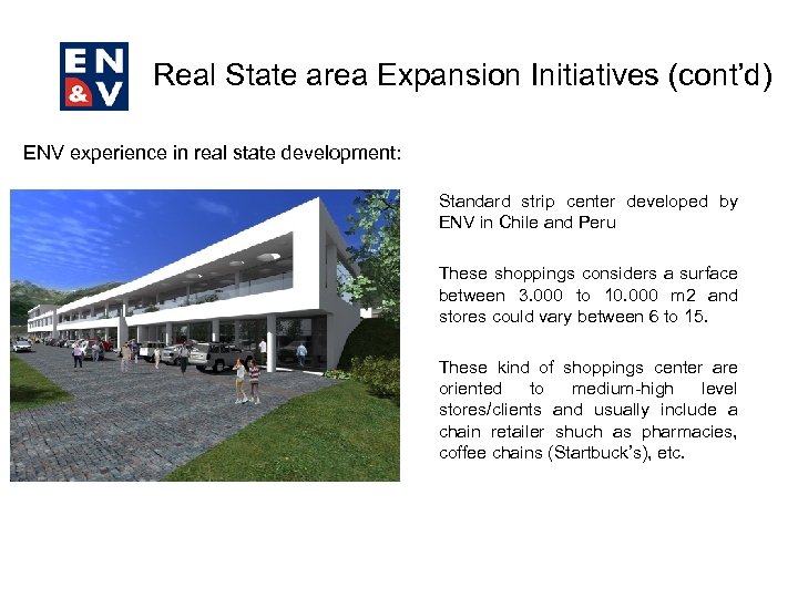 Real State area Expansion Initiatives (cont’d) ENV experience in real state development: Standard strip