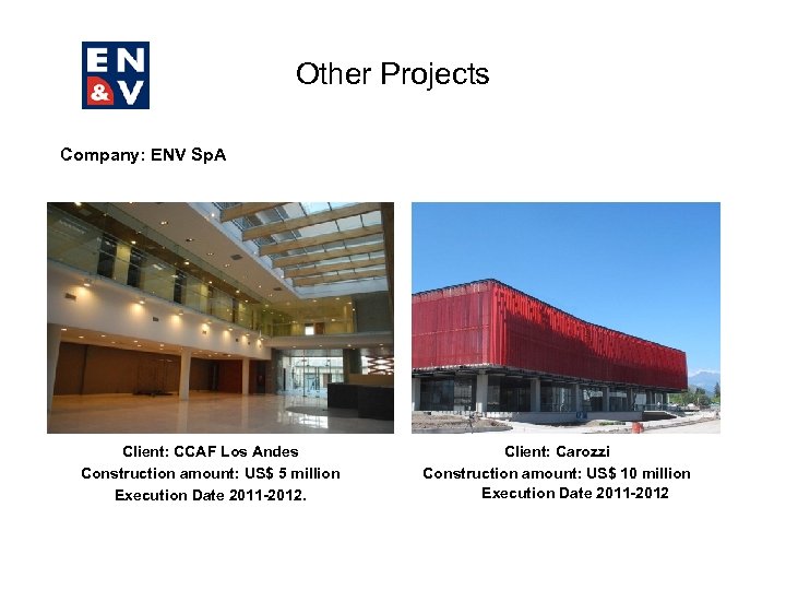 Other Projects Company: ENV Sp. A Client: CCAF Los Andes Construction amount: US$ 5