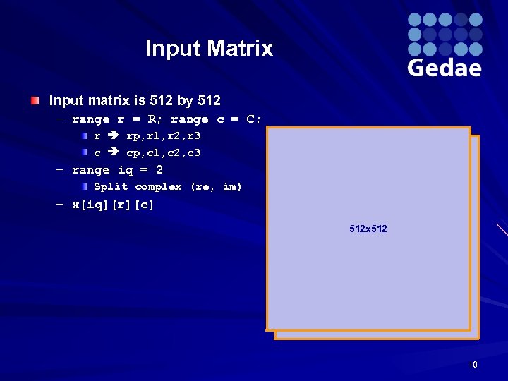 Input Matrix Input matrix is 512 by 512 – range r = R; range