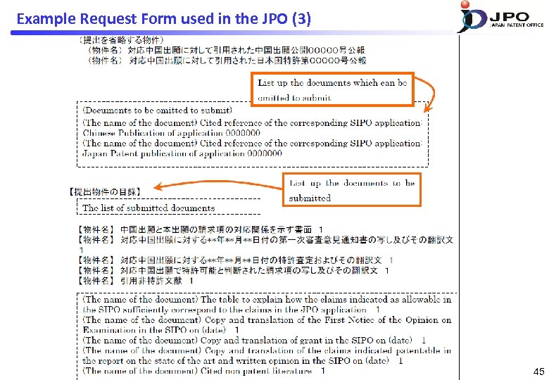 Example Request Form used in the JPO (3) 45 
