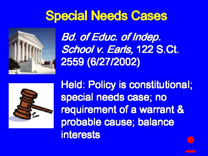 Special Needs Cases Bd. of Educ. of Indep. School v. Earls, 122 S. Ct.