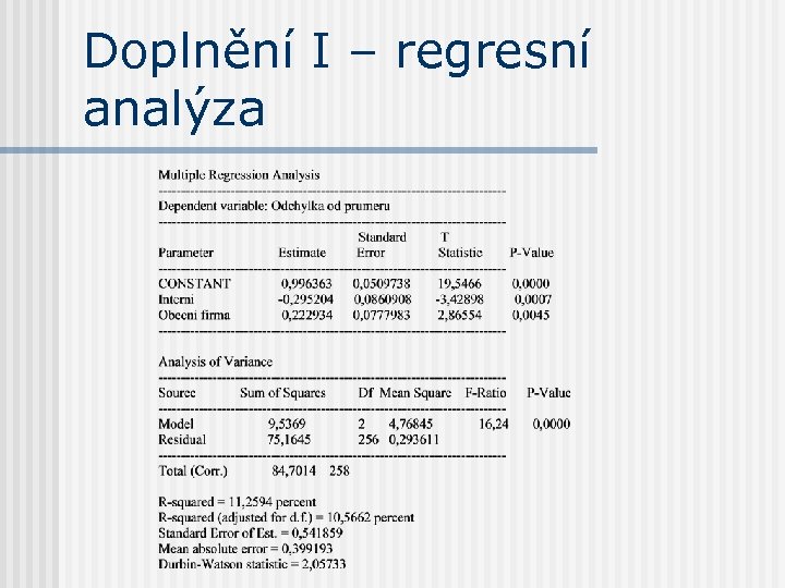 Doplnění I – regresní analýza 