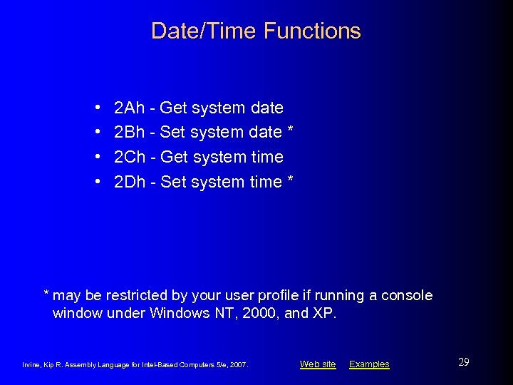 Date/Time Functions • • 2 Ah - Get system date 2 Bh - Set