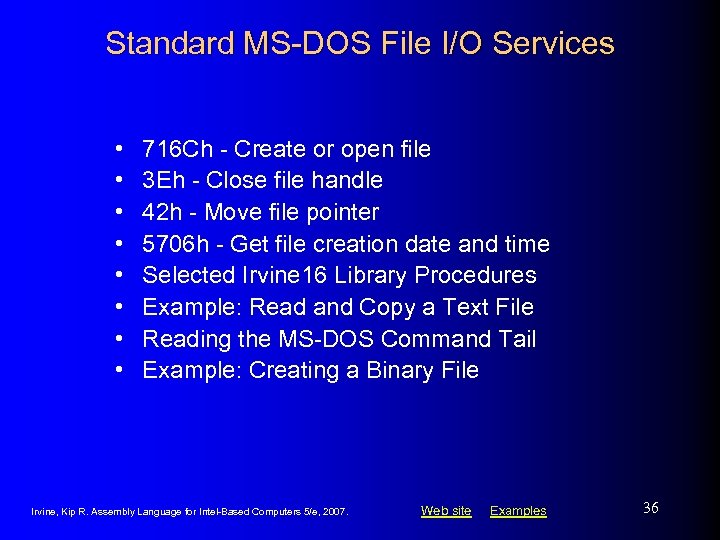 Standard MS-DOS File I/O Services • • 716 Ch - Create or open file