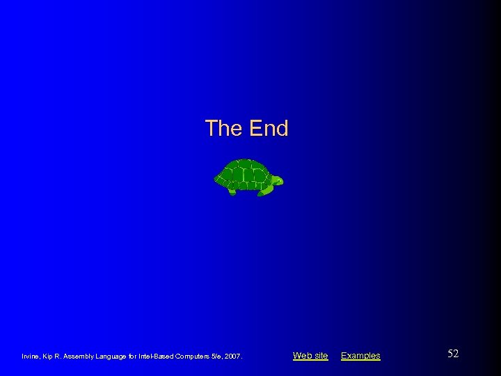 The End Irvine, Kip R. Assembly Language for Intel-Based Computers 5/e, 2007. Web site