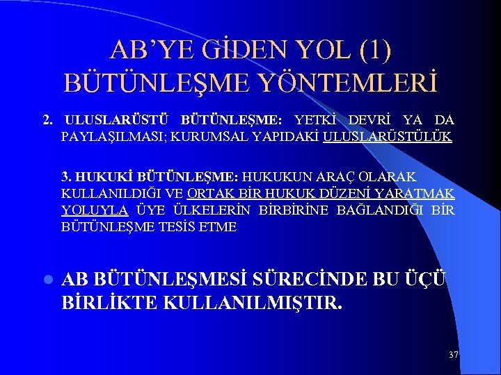 AB’YE GİDEN YOL (1) BÜTÜNLEŞME YÖNTEMLERİ 2. ULUSLARÜSTÜ BÜTÜNLEŞME: YETKİ DEVRİ YA DA PAYLAŞILMASI;